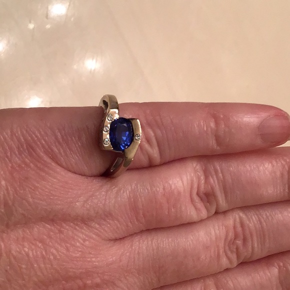 Sapphire and diamond white gold ring size 5 - Picture 4 of 4